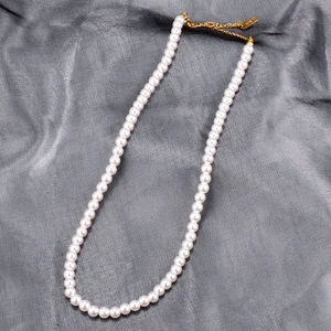 French vintage 18K gold-plated stainless steel necklace with round white pearls