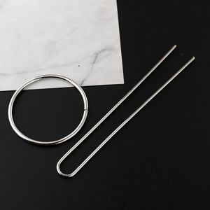 Minimalist silver U-shaped metal hair pin and circular hair accessory set for women