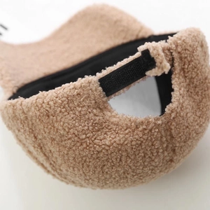 Winter khaki lamb wool baseball cap with adjustable velcro strap for a warm custom fit