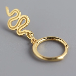 Chic 925 sterling silver gold snake hoop earrings with elegant irregular fringe details
