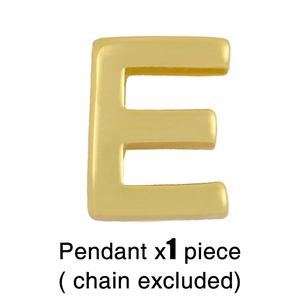 Detailed view of golden letter E pendant with a smooth matte finish, charm only