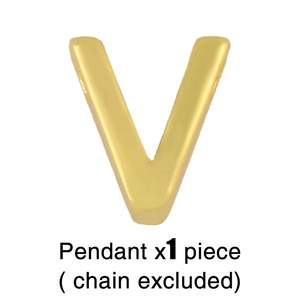 Polished gold initial V pendant macro view, sold as single piece without chain