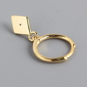 S925 sterling silver gold plated hoop earrings with rhombus zircon pendant charms