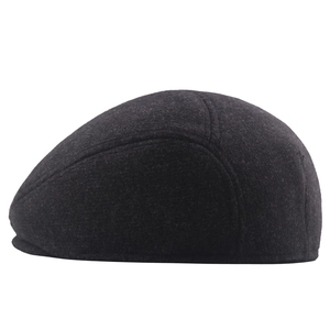 Dark grey wool flat cap with thick texture and warm ivy style for men's winter fashion