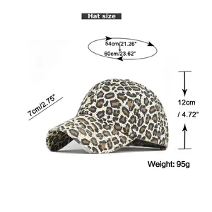 Size guide for washed cotton ponytail cap showing head circumference and brim dimensions