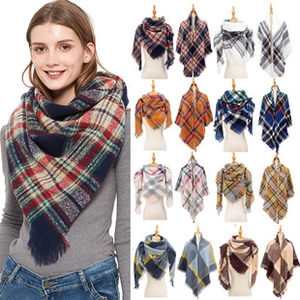 Detailed grid layout showing twelve colors of striped tassel scarves and shawls