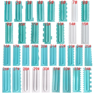 Set of 34 plastic cake scrapers with varied jagged edges for DIY cream decorating