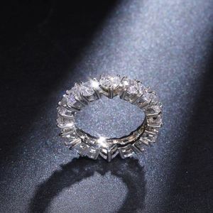 Elegant rectangle heart zircon ring with full wrap crystals in shiny silver finish