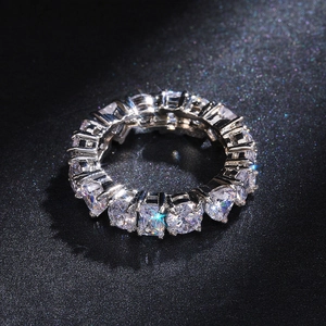 Eternity ring with mixed-cut heart, round and rectangle cubic zirconia on silver band