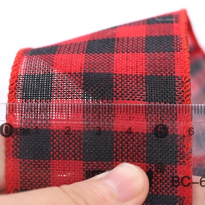 6cm red and black buffalo plaid faux linen Christmas ribbon for festive decor