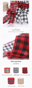Detailed texture of 6cm checkered Christmas linen webbing for DIY gift wrapping and crafts