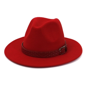 Klassischer roter Wollfilzhut mit breiter Krempe und Lederband für Damen und Herren