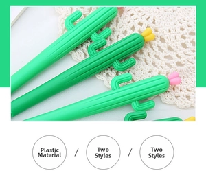 Detail showing the cactus-shaped gel pen with realistic textures and soft rubber material