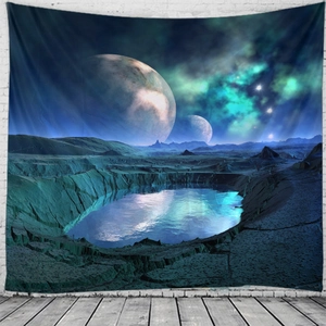 3D starry night moon tapestry featuring sci-fi galaxy nebula for wall decoration