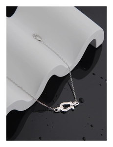 Detailed view of silver S925 sterling silver horseshoe pendant with micro-set zircons