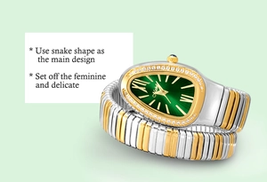 Detail of snakehead watch with green sunray dial and crystal-encrusted bezel