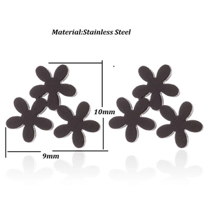 Minimalist matte black stainless steel floral stud earrings with triple petal design
