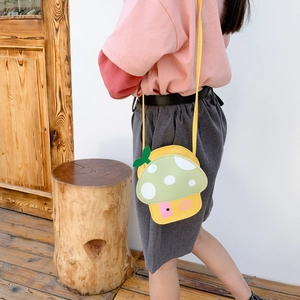 Graziosa borsa a tracolla a forma di fungo in pelle PU gialla e verde brillante