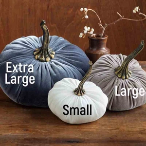 Velvet pumpkin home decor set in blue white grey for Autumn and Christmas themes