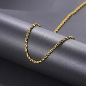 3mm gold vacuum plated stainless steel twist rope chain necklace for men in hip hop style