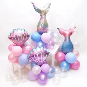 Mermaid tail and shell balloon arch kit in macaron pink, purple, and blue for birthday decor