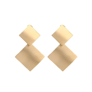 Brushed gold geometric double diamond drop earrings in minimalist stainless steel style