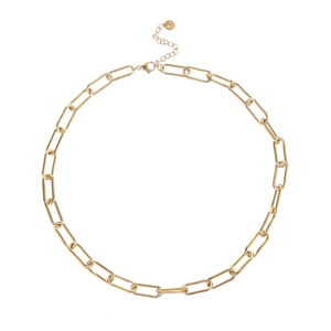 Minimalist golden stainless steel paperclip link necklace with adjustable extender chain