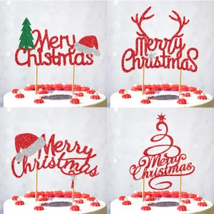 Κόκκινα γκλίτερ διακοσμητικά cupcake Merry Christmas με κέρατα ελαφιού και σχέδια