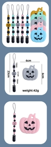 Detailed size specifications for silicone pumpkin teether and pacifier clip set