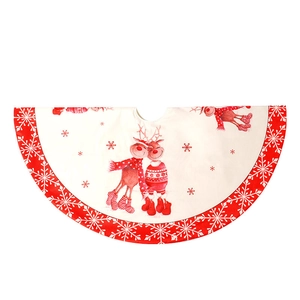 122cm Christmas tree skirt featuring printed snowflake patterns and cartoon reindeer