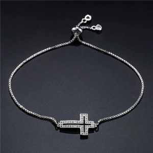 Cross Adjustable Bracelet Copper Zircon Slider Clasp Box Chain Hollow Pavé Setting Fashion Jewelry For Women