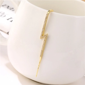 Lightning Bolt Ear Cuff Wrap Copper Gold Plated Cubic Zirconia Minimalist Piercing Jewelry For Women