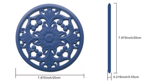 Detailed size specifications for a blue Chinese style hollow heat resistant mat