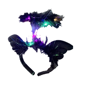 Black angel wing feather headband with colorful LED lights for festive parties
