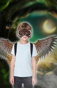 Detailed realistic owl mask and wings costume set for children carnival cosplay party