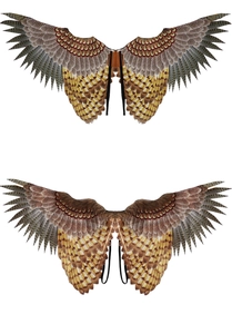Detailed texture of owl wings costume with realistic brown and yellow feather print