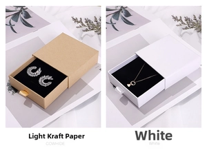 Drawer style jewelry gift box with ribbon handle and soft black flocked sponge insert