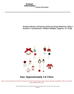 Detailed chart showing weight and size for Christmas themed snowman and reindeer earrings