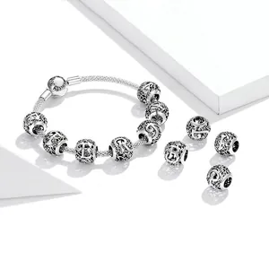 Vintage S925 sterling silver snake chain charm bracelet with Family clasp and letter beads