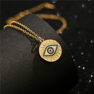 Evil Eye Pendant Necklace Copper Gold Plated Geometric Disc Micro Pave Zirconia Jewelry For Women Fashion