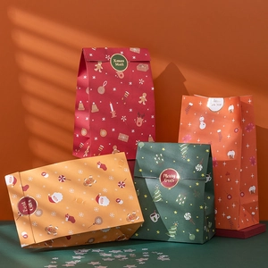 Christmas Gift Bags Kraft Paper Holiday Packaging Bags With Stickers For Candy Apple Cookie Treat Santa Gingerbread