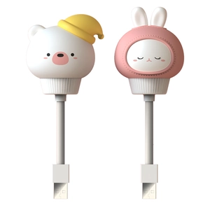 Cute USB animal night lights featuring bear and rabbit designs with power cables
