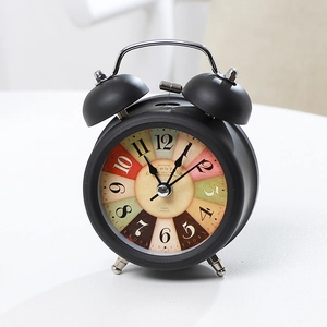 Retro black metal 3-inch twin bell alarm clock with vintage Paris design for home decor