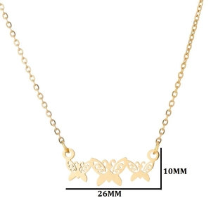 Detail view of triple butterfly pendant necklace with 26mm width and cutout pattern