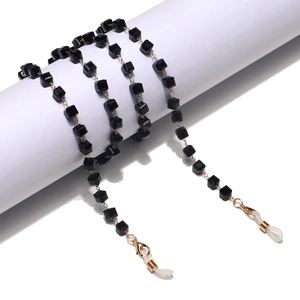 Fashion Glasses Chain Gold Alloy Black Faceted Square Beads Anti-slip Sunglasses Lanyard Face Mask Strap Holder For Women
