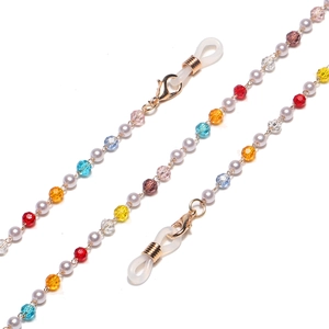 Handmade colorful crystal and pearl glasses chain with gold lobster clasps and silicone loops