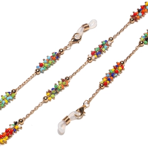Handmade colorful beaded chain for glasses and masks with gold lobster clasps and silicone loops