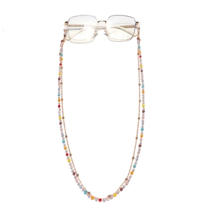 Colorful crystal beaded glasses chain with bohemian gold metal strap for sunglasses