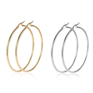 Minimalist large hoop earrings in gold and silver finish, stainless steel round jewelry