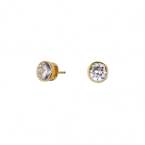 Boucles d'oreilles en acier inoxydable doré avec zircons ronds style hip hop tendance